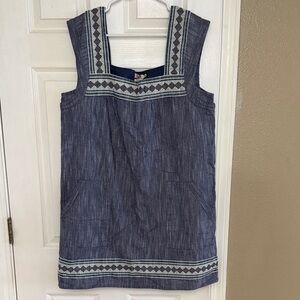 Faherty Indigo Chambray Embroidered Shift Dress